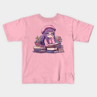 Cute Bookish Manga Girl Kids T-Shirt